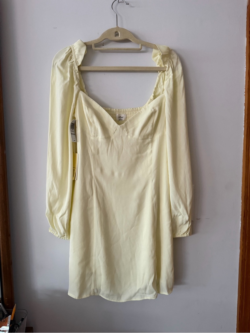 Aritzia Pale Yellow Long Sleeve Mini Dress